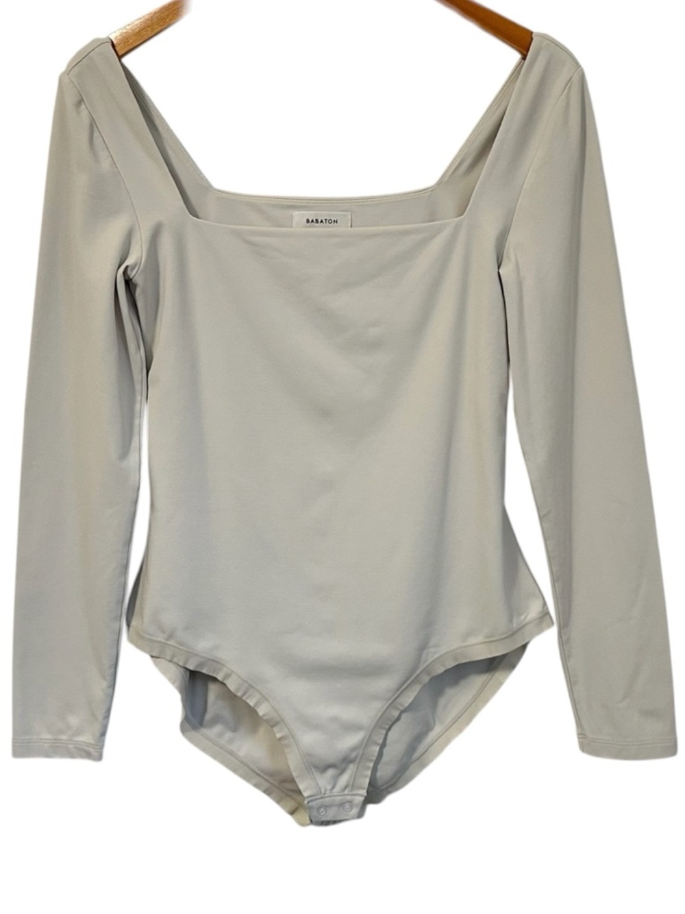 Aritzia Babaton Womens Contour Squareneck Longsleeve Bodysuit Sz Large Bone